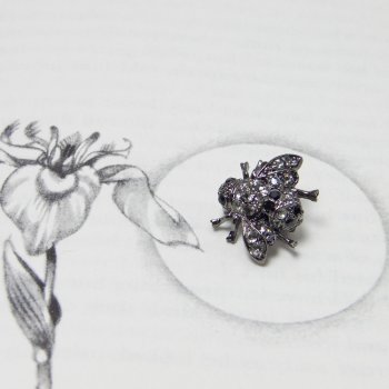 Tiny Swarovski Crystal Black & Grey Bee Brooch