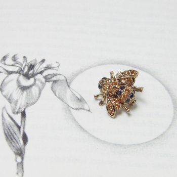 Tiny Swarovski Crystal Gold & Black Bee Brooch