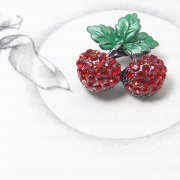 Tiny Swarovski Crystal Red Cherries Brooch Pendant