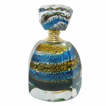 Turquoise, Silver & Gold Swirl Pattern Murano Style Glass Perfume Bottle