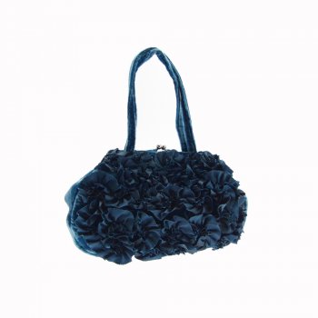 Vintage Style Teal Taffeta Ruffle & Velvet Evening Bag